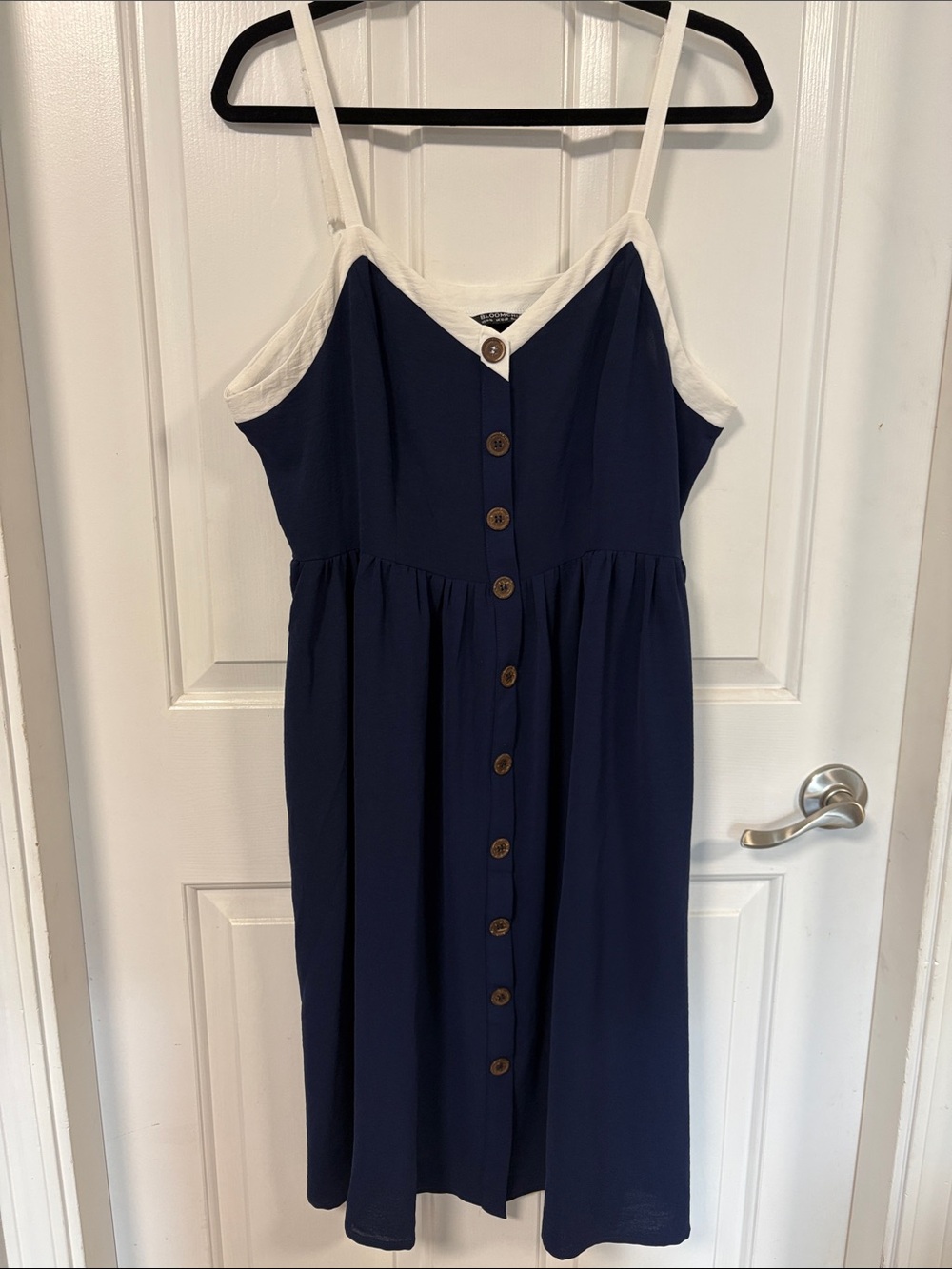 BloomChic Navy and White Button-Front Midi Dress